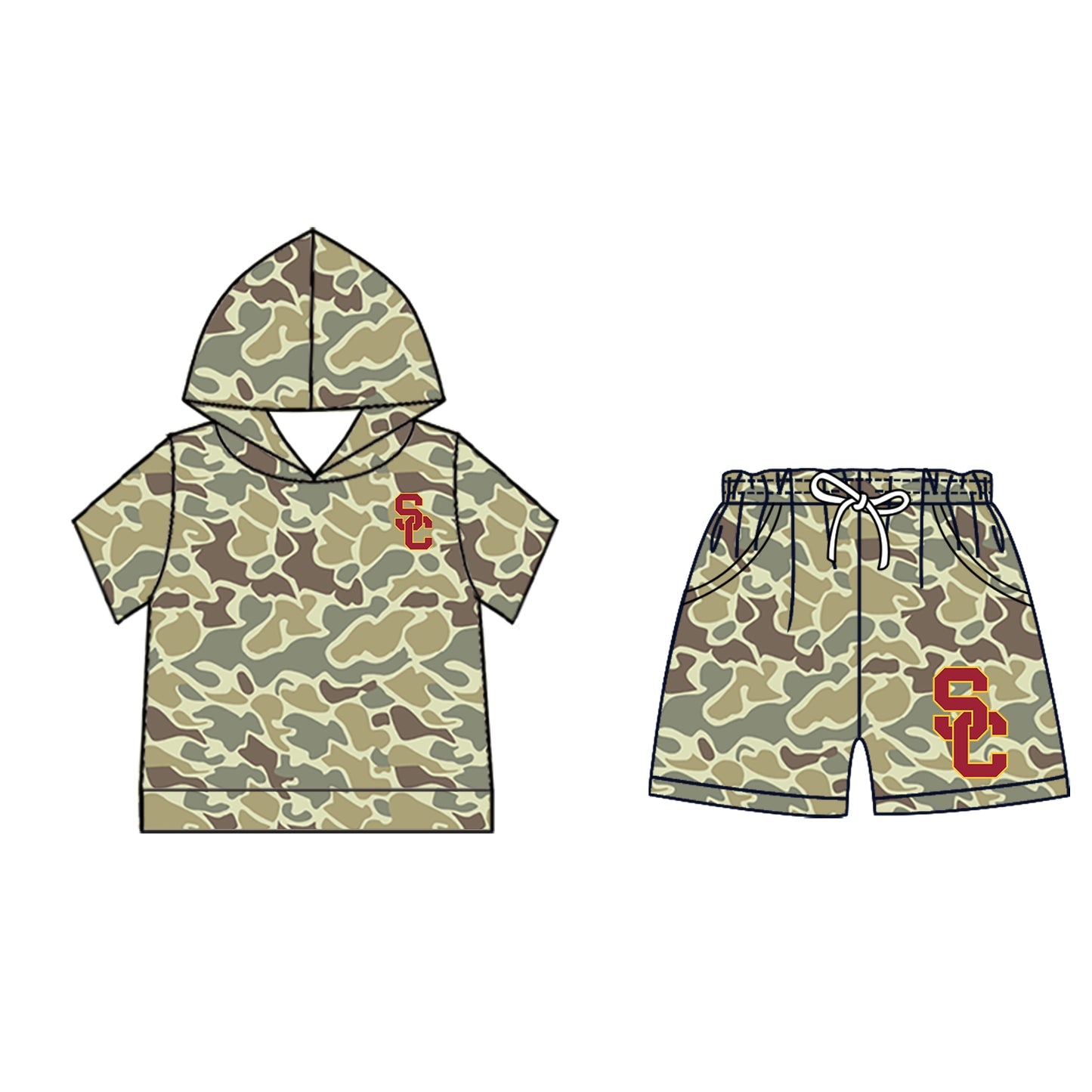 Preorder (moq 5)Baby Boys Khaki Camo SC Hoodie Pockets Short Team Clothes Set