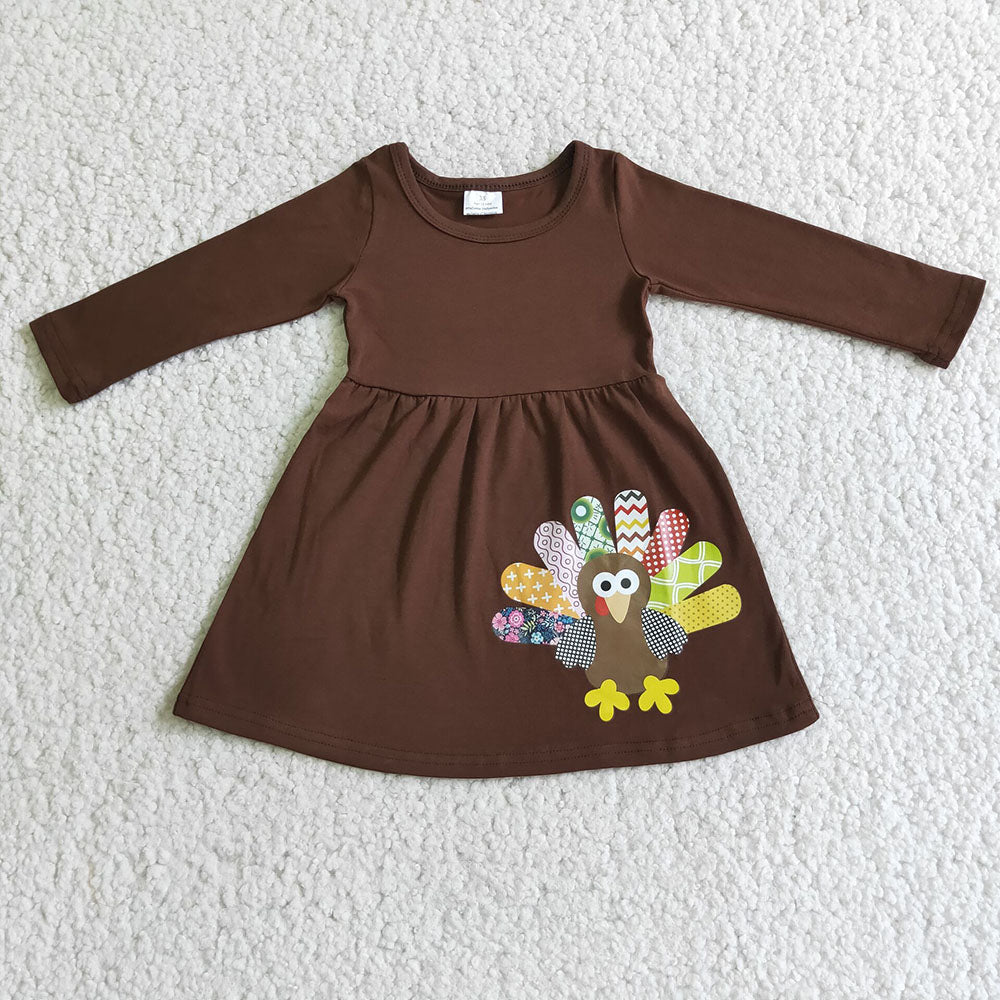 Sibling Baby Girls Bows Brown Turkey Thanksgiving Knee Length Dresses Tee Shirts Top