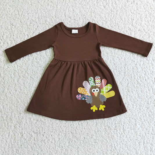 Sibling Baby Girls Bows Brown Turkey Thanksgiving Knee Length Dresses Tee Shirts Top