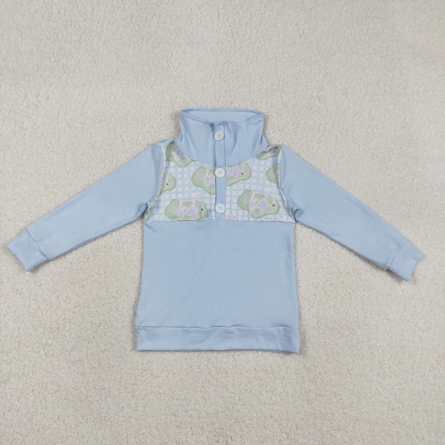Baby Boys Blue Checked Golf Flags Button Polo Shirts Top