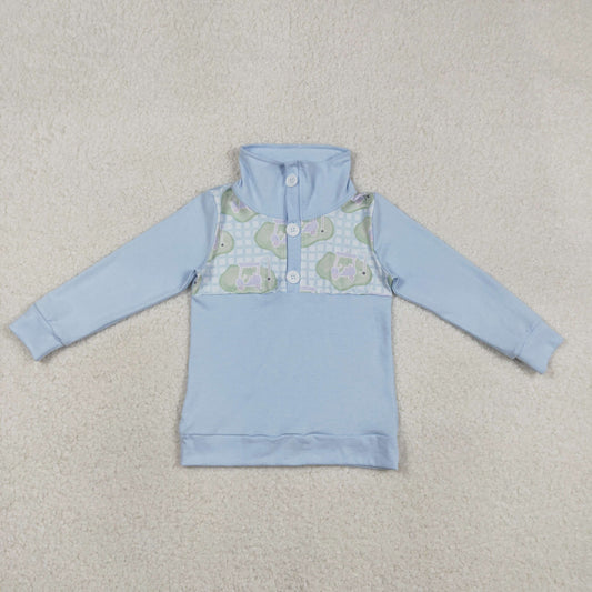 Baby Boys Blue Checked Golf Flags Button Polo Shirts Top