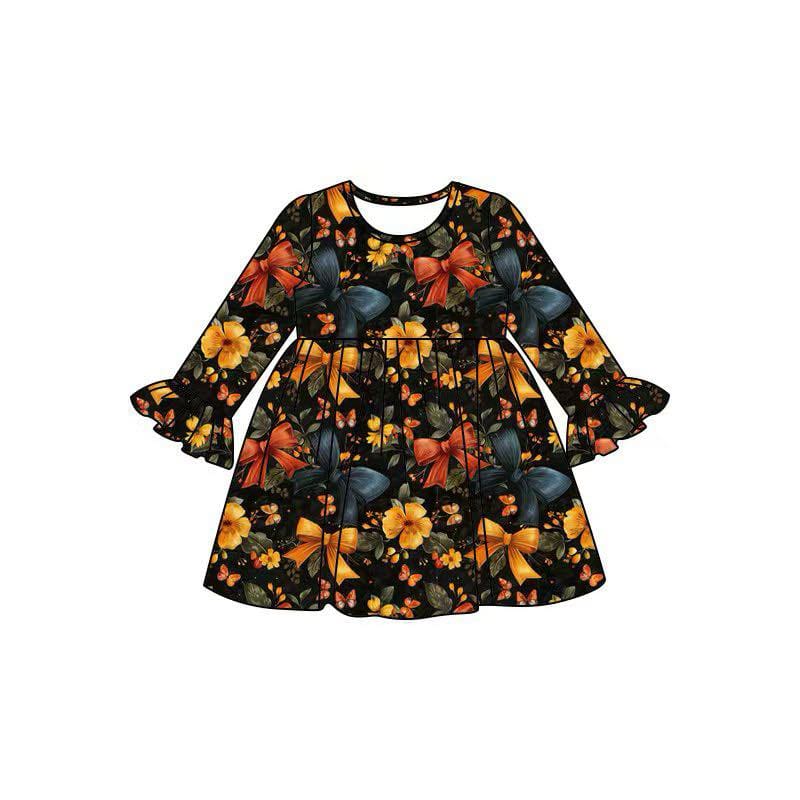 Preorder(moq 5) Baby Girls Fall Floral Long Sleeves Knee Length Dresses