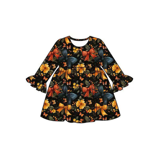 Preorder(moq 5) Baby Girls Fall Floral Long Sleeves Knee Length Dresses