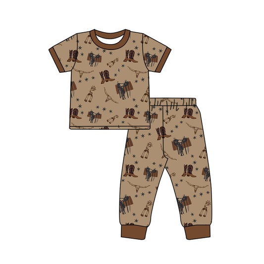 Preorder (moq 5)Baby Boys Western Boots Cow Top Pants Pajamas Clothes Sets