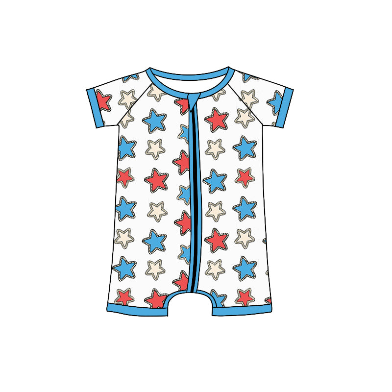 Baby Infant Kids Short Sleeve Blue Stars Zip Summer Rompers preorder(moq 5)