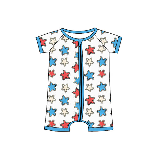 Baby Infant Kids Short Sleeve Blue Stars Zip Summer Rompers preorder(moq 5)