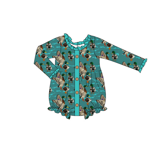 Baby Infant Girls Blue Ducks Buttons Long Sleeve Rompers preorder(moq 5)