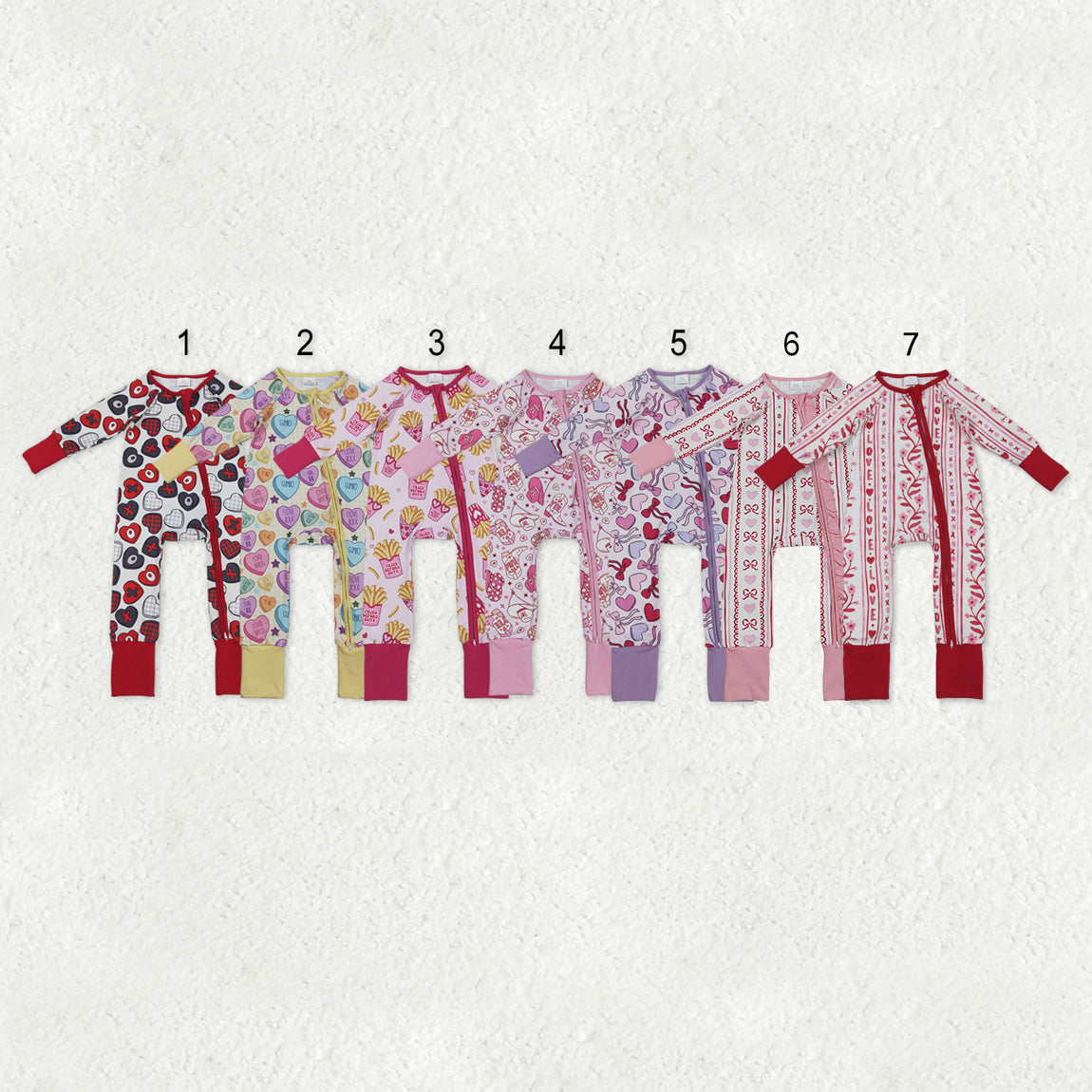 Sibling Baby Kids Colorful Hearts Bows XOXO Valentines Two Way Zip Convertible Rompers