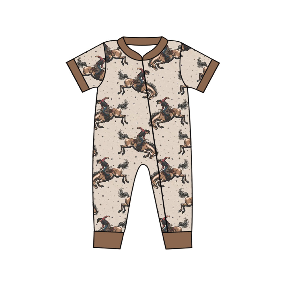 Infant Baby Boys Western Rodeo Horse Zip Rompers preorder(moq 5)