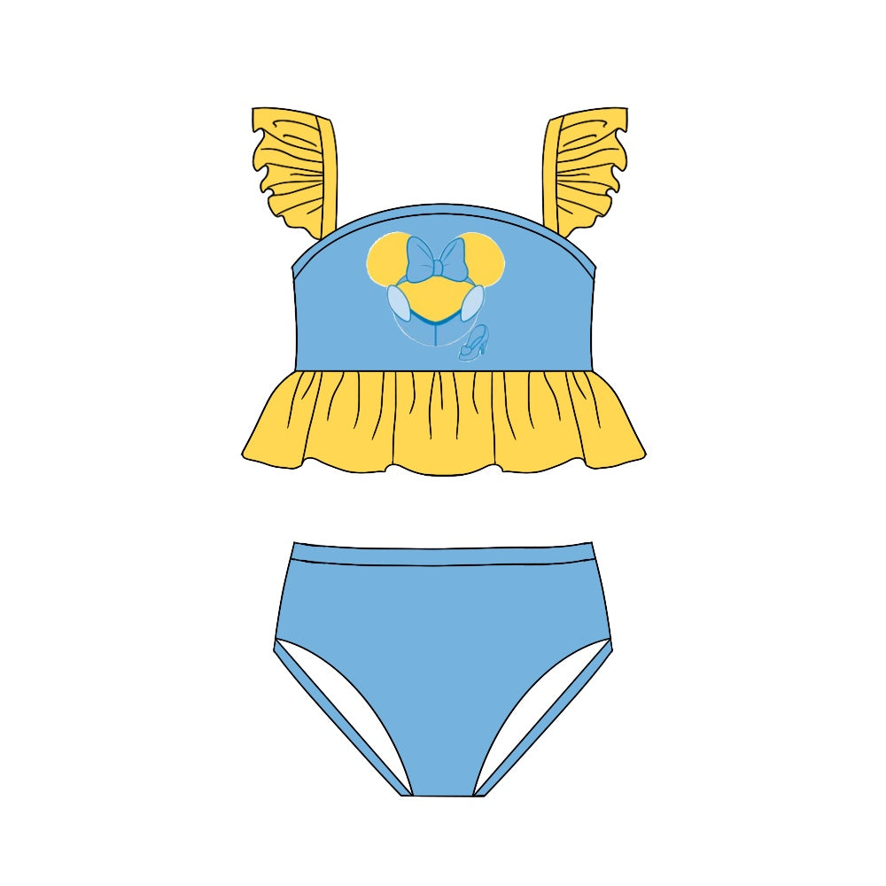 Baby Girls Cartoon Blue Princess Mouse Ruffle Two Pieces Bikini Swimsuits preorder(moq 5)