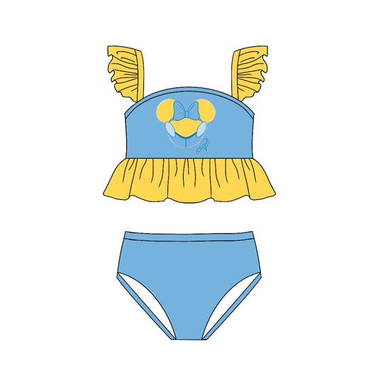 Baby Girls Cartoon Blue Princess Mouse Ruffle Two Pieces Bikini Swimsuits preorder(moq 5)