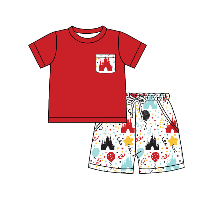 Preorder (moq 5)Baby Boys Pocket Tee Top Castle Shorts Clothes Sets