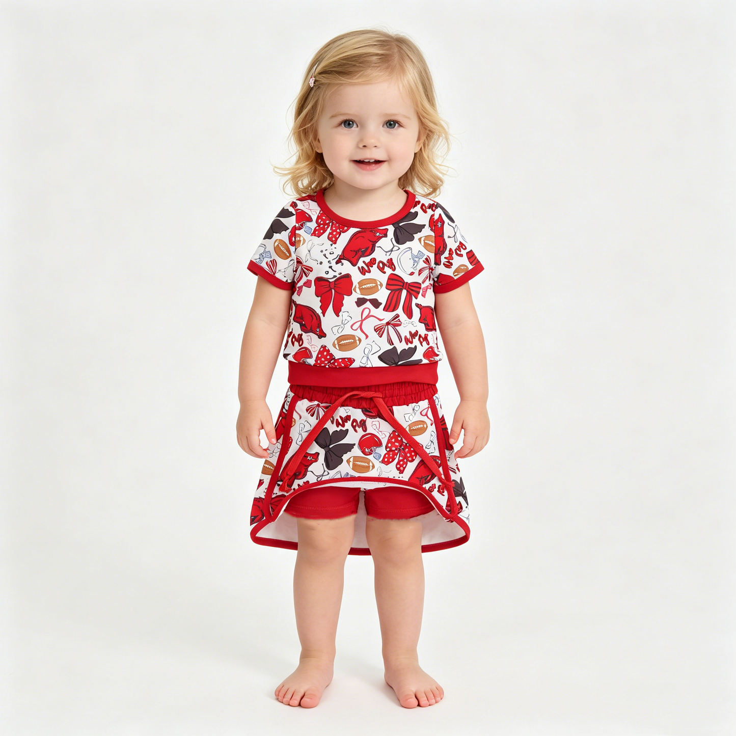 Baby Girls Bow Football Red Bulls Top Skirt Short Team Yoga Active Clothes Sets