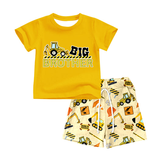 Baby Boys Big Brother Digger Shirt Summer Shorts Clothes Sets preorder(moq 5)