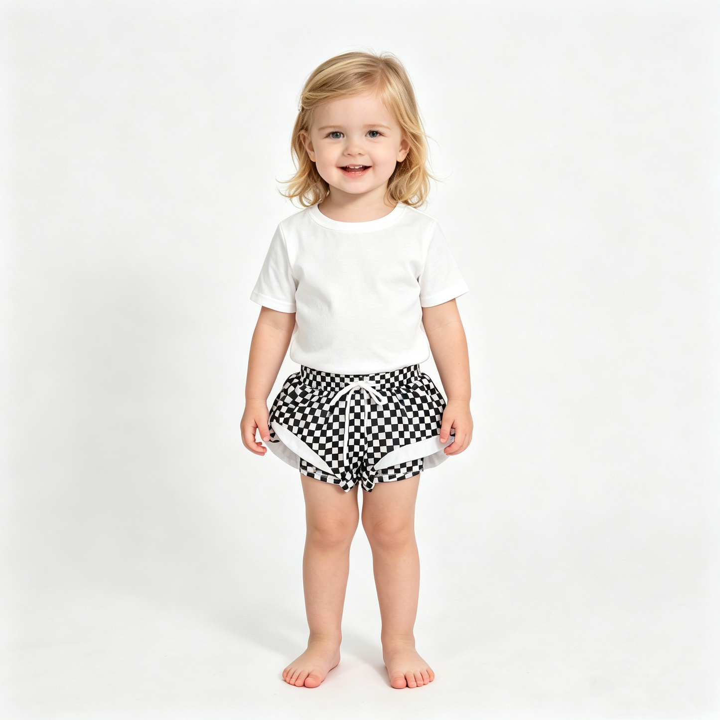 Baby Girls White Black Checked Yoga Active Butterfly Shorts Bottom