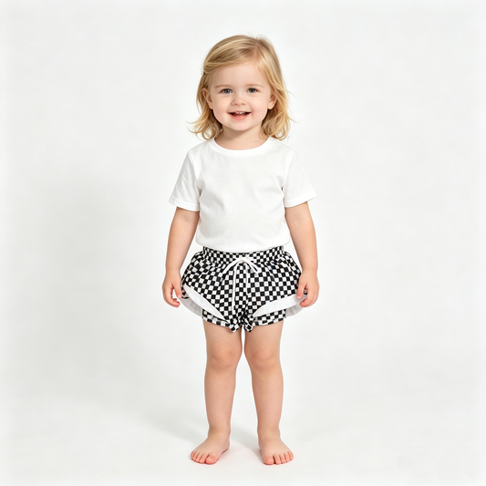 Baby Girls White Black Checked Yoga Active Butterfly Shorts Bottom