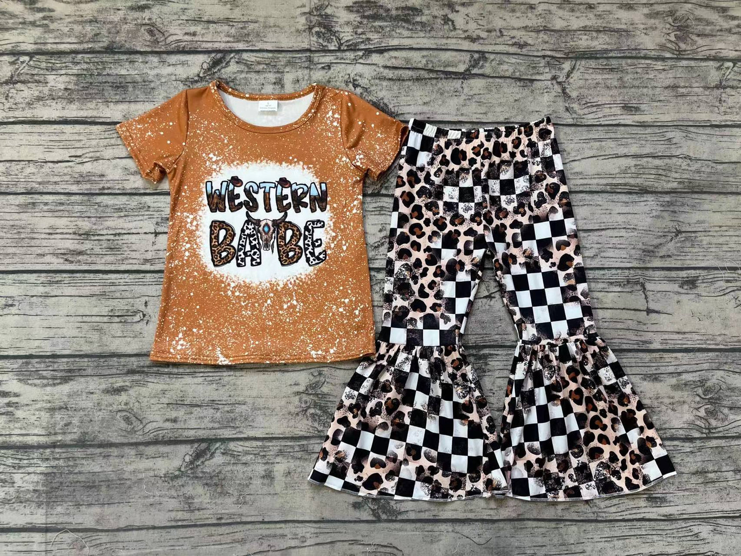 Children Western Babe Brown Top Bell Bottom Pants Clothes Sets