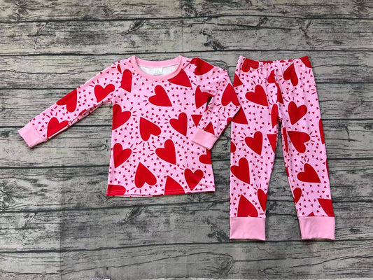 Baby Girls Valentines Red Hearts Top Pants Pajamas Clothes Sets