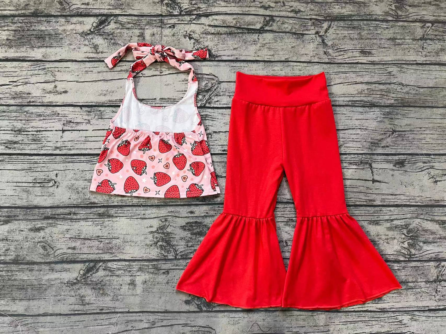 Baby Girls Strawberry Halter Top Bell Pants Clothes Sets