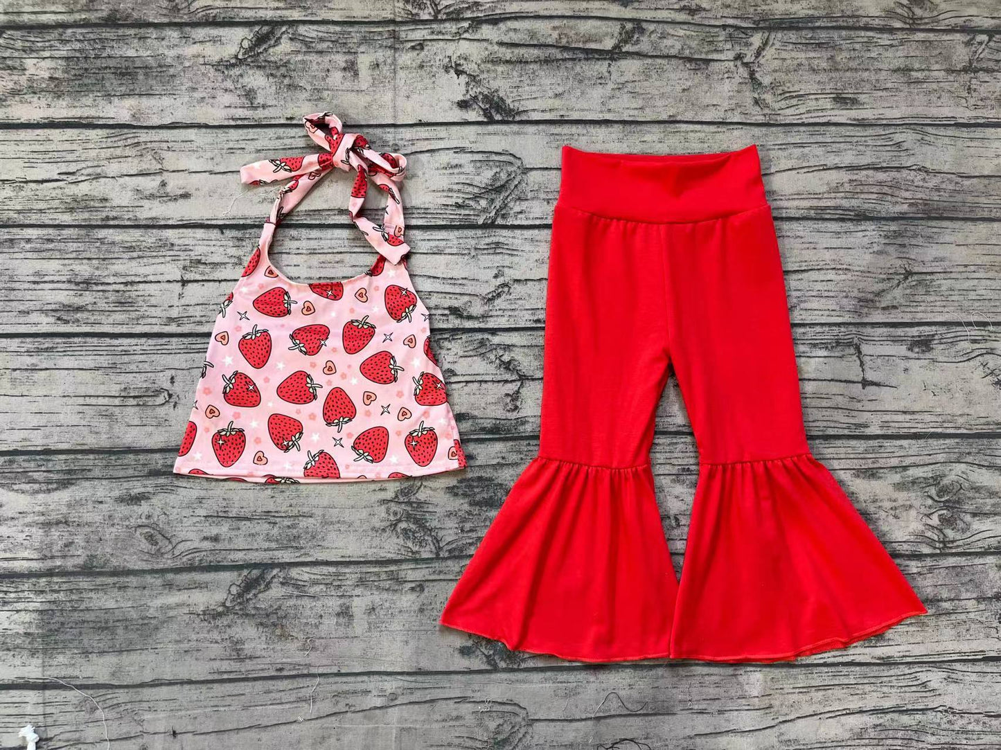 Baby Girls Strawberry Halter Top Bell Pants Clothes Sets