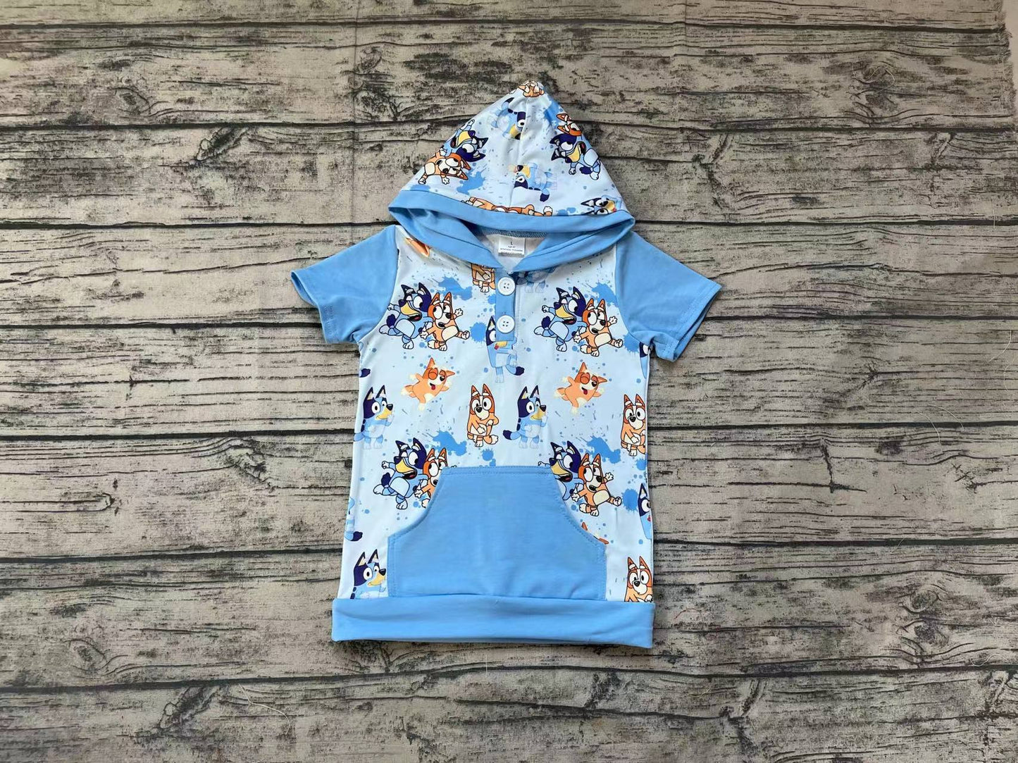 Baby Children Boys Blue Dog Hooded Short Sleeve Shirts Tops