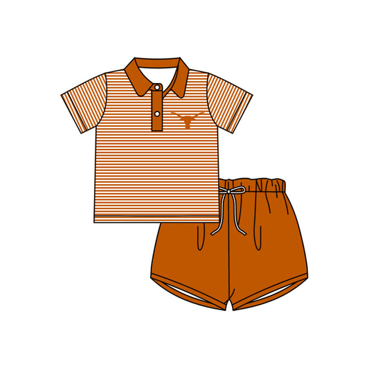 Preorder(moq 5)Baby Boys Longhorn Team Pullover Top Shorts Clothes Sets