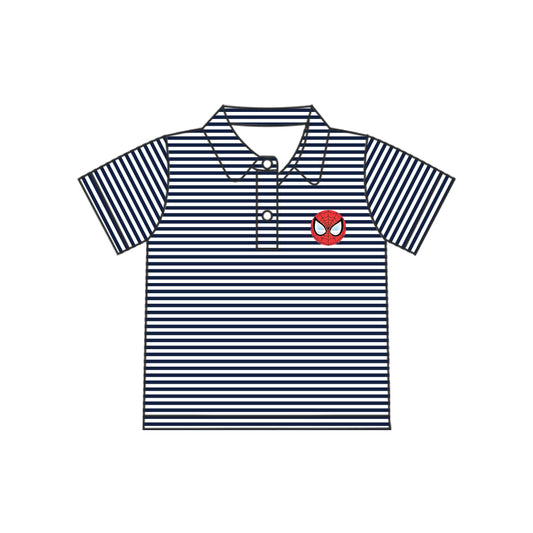 Baby Boys Navy Stripes Hero Summer Buttons Short Sleeve Tee Shirts Tops Preorder(moq 5)