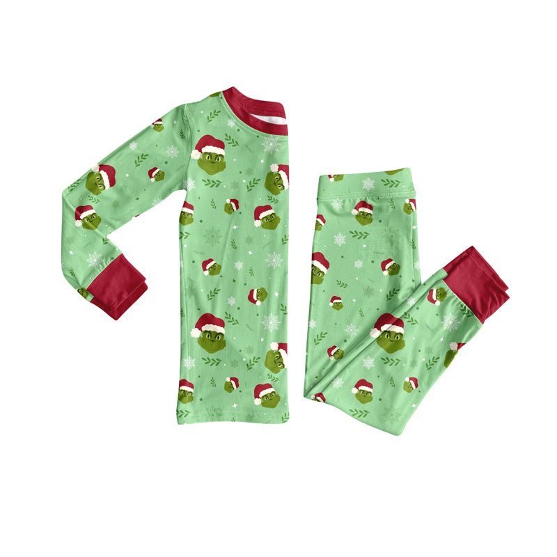 Preorder(moq 5) Baby Kids Christmas Green Face Top Pants Lounge Wear Pajamas Sets