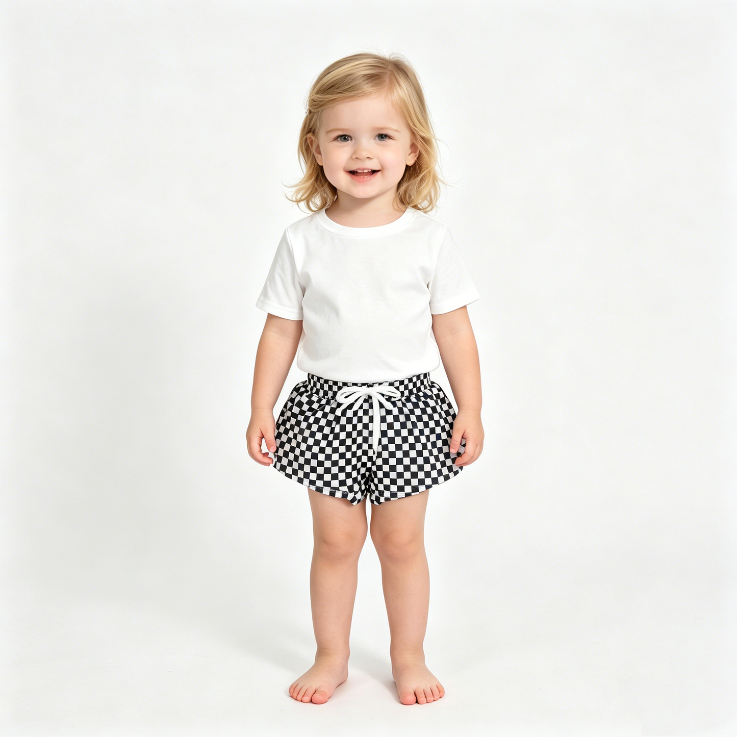 Baby Girls White Black Checked Yoga Active Butterfly Shorts Bottom