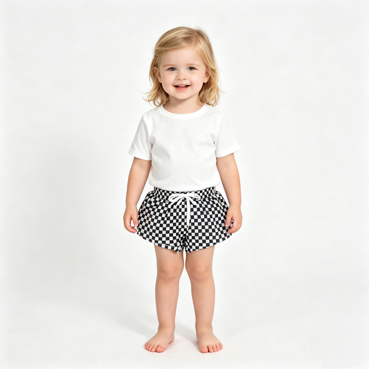 Baby Girls White Black Checked Yoga Active Butterfly Shorts Bottom