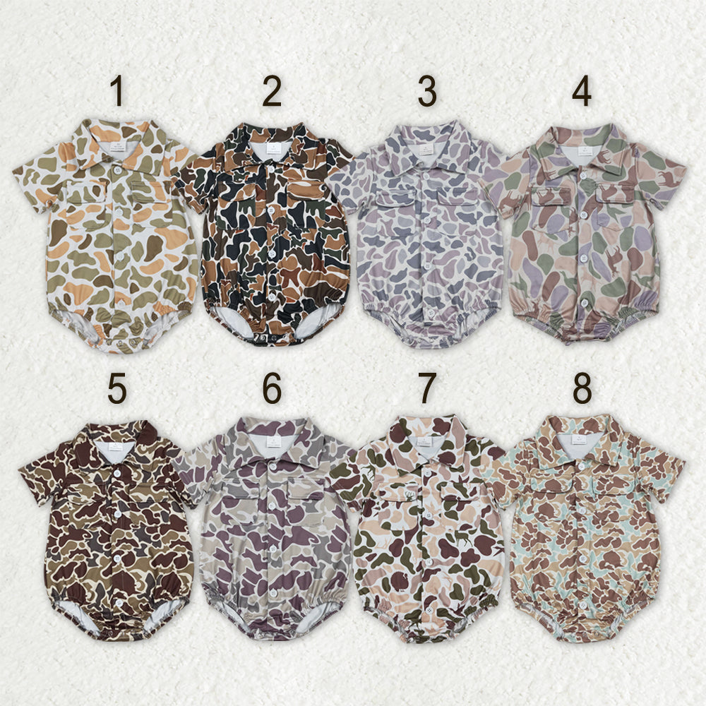 Sibling Baby Boys Southern Camo Button Pockets Hunting Rompers