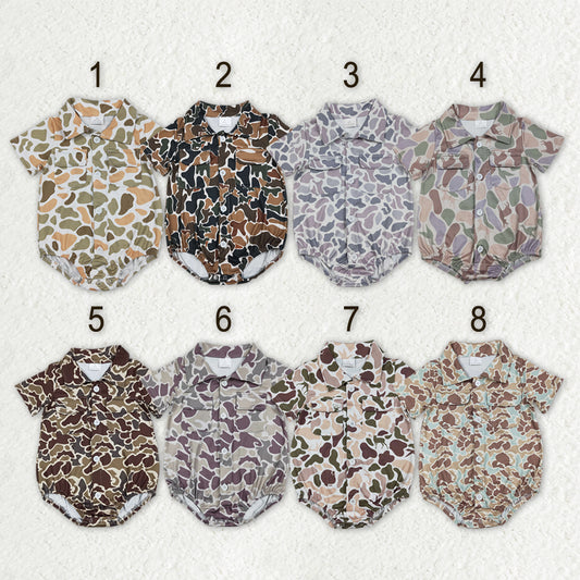 Sibling Baby Boys Southern Camo Button Pockets Hunting Rompers