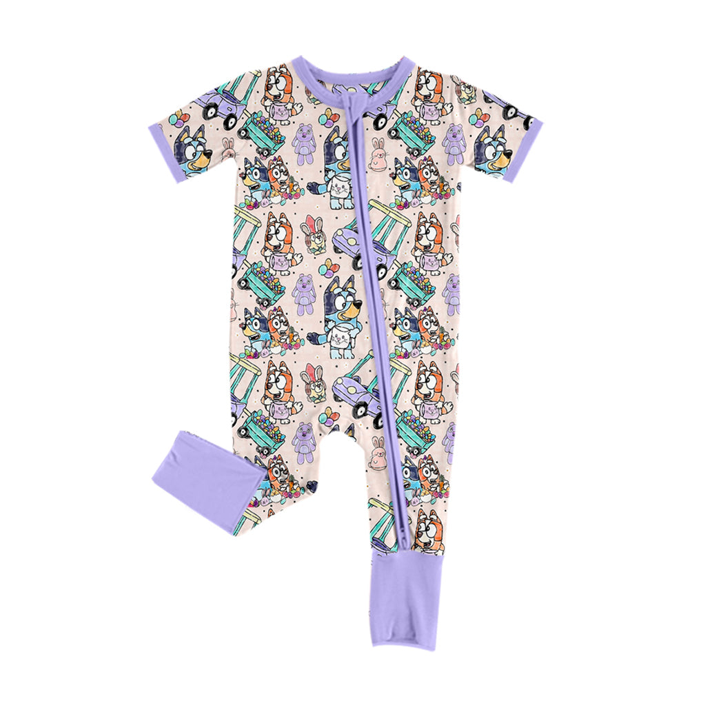 Baby Girls Easter Lavender Bunny Dogs Zip Rompers preorder(moq 5)