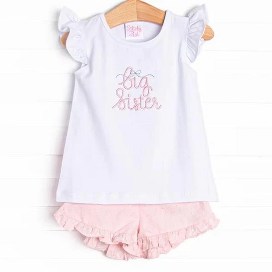 Baby Girls Big Sister Shirt Top Ruffle Shorts Clothes Sets split order preorder May 20th