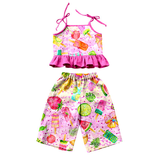 Baby Girls Fruits Pink Straps Top Pants Clothes Sets order preorder (moq 5)