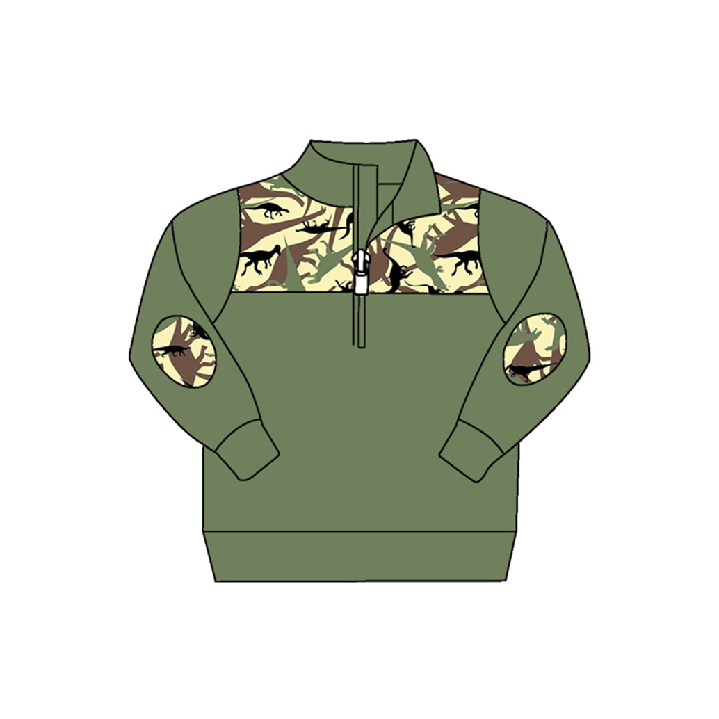 Baby Boys Fall Dinosaur Camo Zip Pullovers Tops Preorder(moq 5)