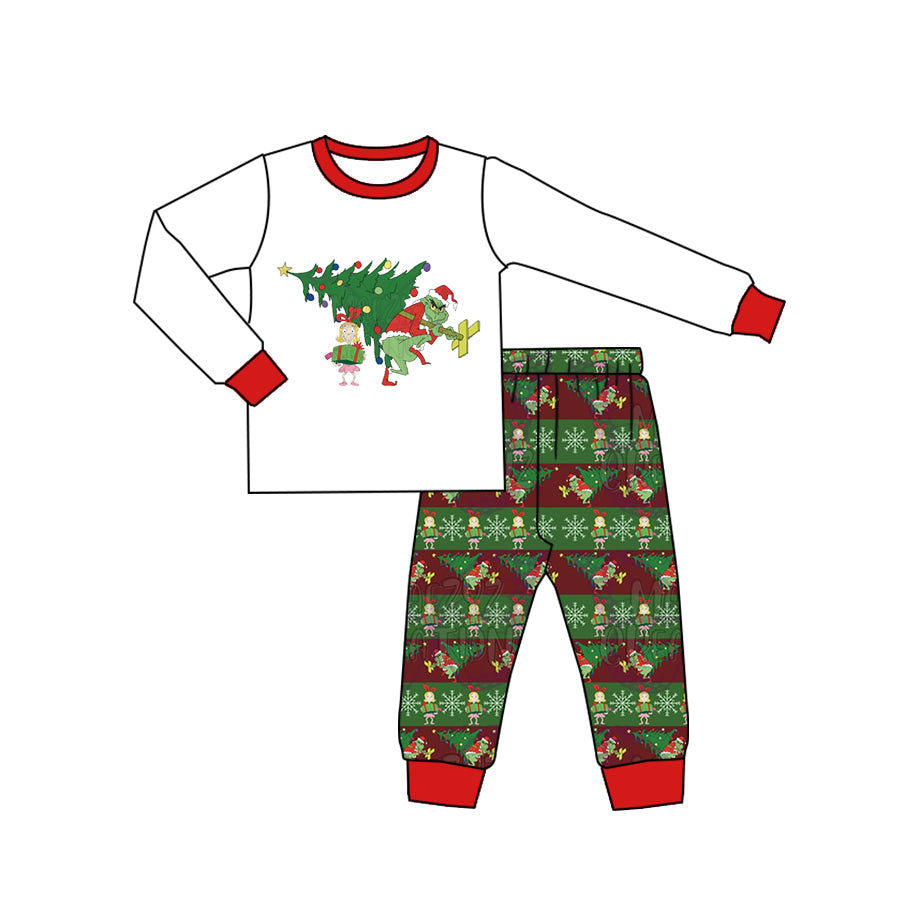 Baby Boys Christmas Tree Face Top Pants Pajamas Clothes Sets Preorder(moq 5)