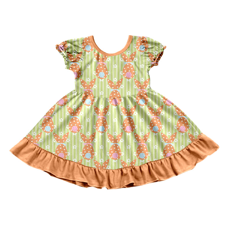 Preorder moq5  Baby Girls’ Orange Candy Bag Print Short-Sleeve Round-Neck Ruffle Dress, Matching Sister Outfit