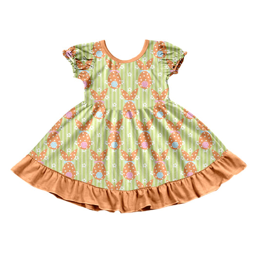 Preorder moq5  Baby Girls’ Orange Candy Bag Print Short-Sleeve Round-Neck Ruffle Dress, Matching Sister Outfit