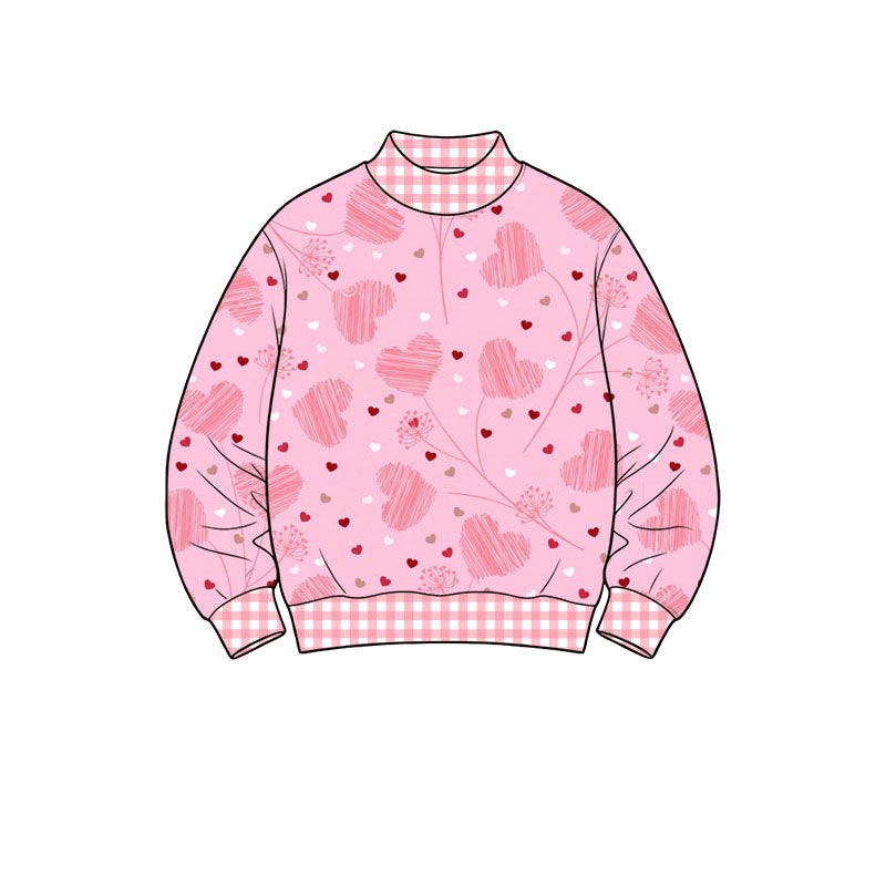 Preorder (moq 5) Baby Girl Clothes Sketch Heart Ditsy Dot Print Long Sleeve Mock Neck Sweatshirt