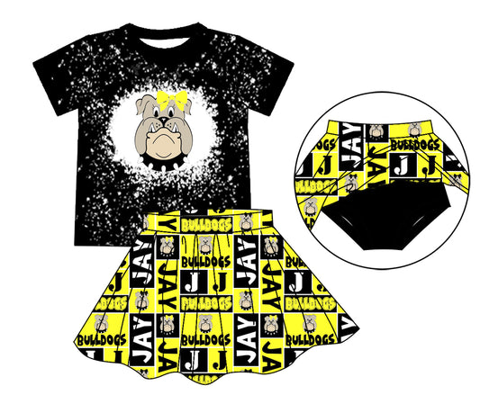 Baby Girls Dog Black Bulldog Team Tunic Top Bummie Skirt Clothes Sets split order preorder May 20th