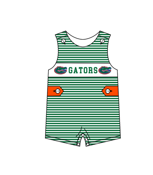 preorder(moq 5) Baby Boys Green Sleeveless Gators Team Stripe Rompers