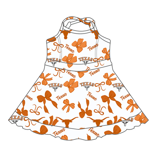 Preorder (moq 5)Baby Girls Texas Team Bows Straps Dresses