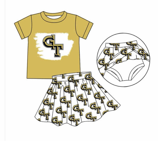 Split Preorder July 20th Baby Girls Yellow Short Sleeves GT Top Plaid Bummies Skorts Team Set