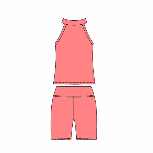 Preorder moq 10 Baby Girls Peach Sleeveless Activity Wear Vest Top Biking Shorts Yoga Set