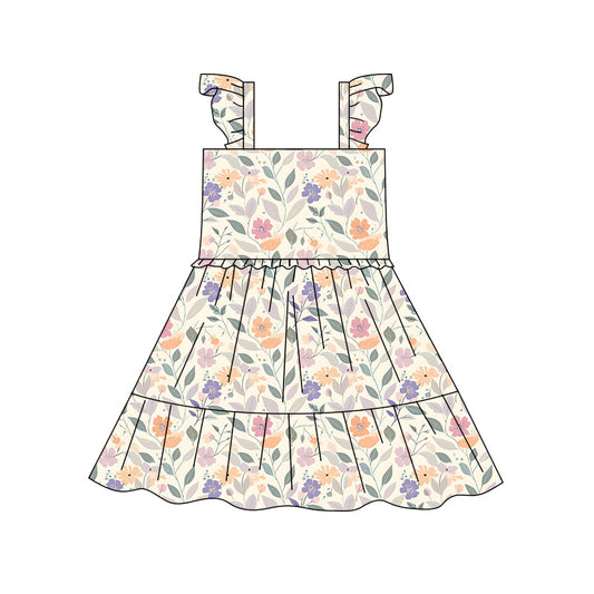 Preorder(moq 5) Baby Girls Colorful Flowers Bows Patchwork Knee Length Dresses