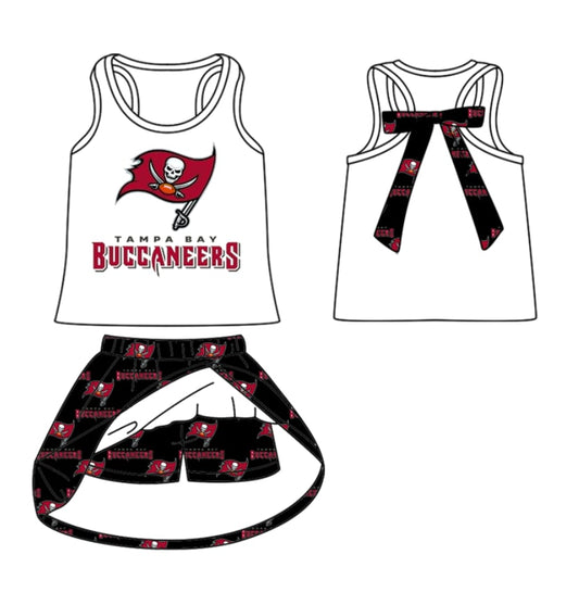 Split Preorder July 20th Baby Girls Sleeveless Buccaneers Vest Top Plaid Skorts Team Set