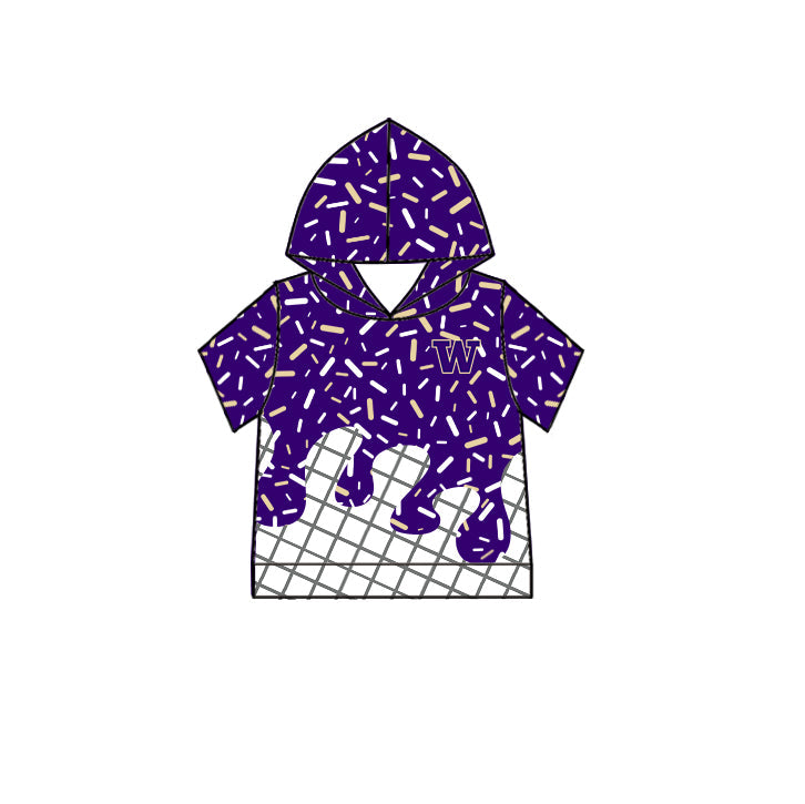 Preorder (moq 5)Baby Boys Short Sleeve Purple Sprinkles Drip Washington Team Hoodies Top