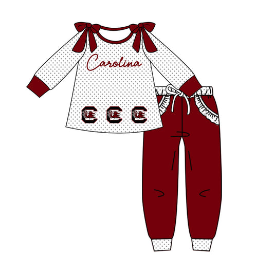 Preorder (moq 5)Baby Girls Polka Dots Carolina Tunic Pockets Jogger Team Clothes Sets