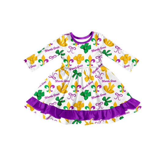 Preorder(moq 8)Baby Girls Mardigras Bows Anchors Ruffle Knee Length Dresses